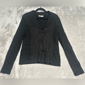 Lana Lee Wool Blend Cardigan Sweater Black Crochet Women’s 12 Cottagecore